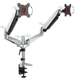 Digitus DA-90353 Soporte para 2 Monitores de Escritorio hasta 32" (81cm) y 8kg por Pantalla, Abrazadera, Negro/Plata