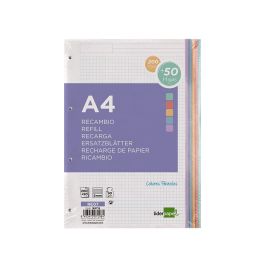 Recambio Liderpapel A4 200+50 Hojas 90 gr-M2 Cuadro 5 mm 4 Taladros Bandas De 5 Colores