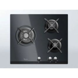 Whirlpool AKT404NB Cocina de Gas con 3 Quemadores y 6350W de Potencia, Revestimiento de Vidrio Templado Negro