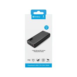 Sandberg Powerbank 20000 mAh, Batería Externa USB-C PD 20W de Aluminio, Carga Rápida para Móviles con USB-A