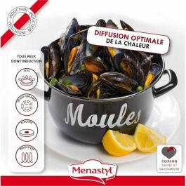 Menastyl 3645563 Olla para Mejillones, Acero Esmaltado Negro 18 cm, Con Inscripción, Todo Tipo de Fuegos Incluida Inducción