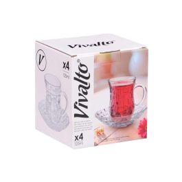 Vivalto Set 4 Tazas de Vidrio con Plato, Textura Mimbre, 125 ml, Transparente, Taza Ø9x8,5 cm, Plato 12,2x12,2 cm (12 Unidades) Vivalto Set 4 Tazas de Vidrio con Plato, Textura Mimbre, 125 ml, Transparente, Taza Ø9x8,5 cm, Plato 12,2x12,2 cm (12 Unidades)