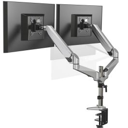 Digitus DA-90353 Soporte de Mesa para 2 Monitores hasta 32" (81 cm), 8 kg, Abrazadera, Negro/Plata