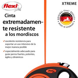 Flexi Correa Retráctil Xtreme M para Perros Activos y Situaciones Desafiantes, Cinta 5m Negro-Naranja con Tope Elástico y Freno Rápido