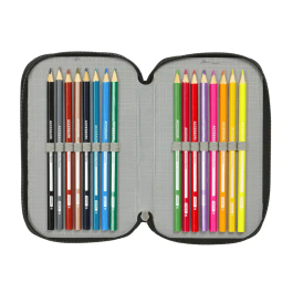 Estuche Escolar con Accesorios Spider-Man Attack Negro 12,5 x 19,5 x 5,5 cm 37 Piezas