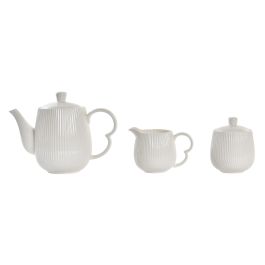 DKD Home Decor Tetera Set de 4 (2 Unidades) Porcelana Bambú Blanco Natural 20 x 7 x 26 cm