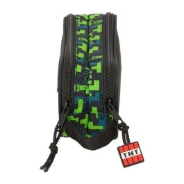 Safta Estuche Portatodo Escolar Doble para Material de Colegio Minecraft TNT Oficial con Dos Cremalleras - 80x60x210 mm