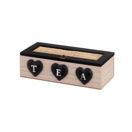 Caja para Infusiones HEARTS Negro Natural Poliresina Madera MDF 24 x 11 x 7 cm Precio: 8.49999953. SKU: B16YKEPMS9