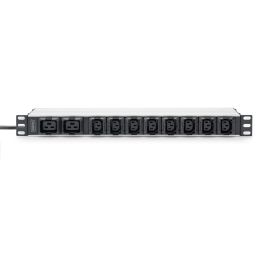DIGITUS Regleta de enchufes PDU 1U, 230V 16A, Perfil Aluminio, 8x C13, 2x C19, Monofásico para Rack de 19"