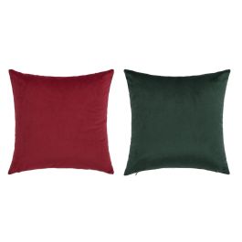 DKD Home Decor Funda de Cojín Navidad Tradicional Jacquard Burdeos Verde 45 x 45 cm Pack de 4