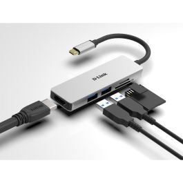D - link Hub M530 - 2 Puertos USB 3.0, HDMI 4K, Lector de Tarjetas SD/microSD, Compatible con Mac/Windows/Linux