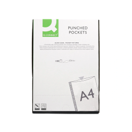 Q-connect Funda Multitaladro Cristal DIN A4 100 mc Caja de 100 unidades para Archivo y Protección de Documentos