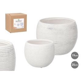 Ibergarden Set de 2 Macetas de Cerámica Rayadas Blancas con Medidas: 19x19x19 cm y 25x25x20 cm (2 Unidades) Precio: 37.50000056. SKU: B13D9868TD