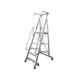 KTL Escalera móvil aluminio plataforma y guardacuerpos plegable 6 peldaños serie 2XL-S, soporta 150 kg, altura hasta plataforma 140 cm