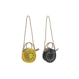 DKD Home Decor Bolso Boho con Asa de Cremallera de Poliéster y Fibra Azul Marino Amarillo 8x20x20 cm Pack 4 Unidades Surtidas