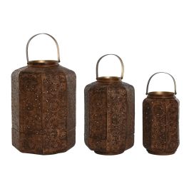 DKD Home Decor Portavela Árabe de Metal Marrón Dorado | Set de 3 con Diferentes Alturas (38.5, 32 y 26 cm) y Base 26x26 cm Precio: 82.94999999. SKU: B168WCPX3Z