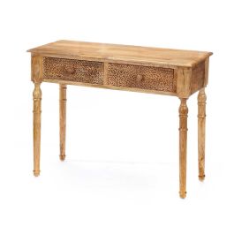 Mesa de Recibidor con 2 Cajones en Madera Mango, Marrón - Giftdecor 98x77x42 cm Mesa de Recibidor con 2 Cajones en Madera Mango, Marrón - Giftdecor 98x77x42 cm