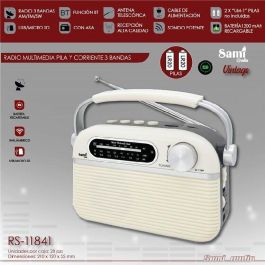 SAMI Radio Vintage Crema AC/DC 3 Bandas con Bluetooth, USB y Micrófono