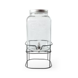 La Mediterran Tarro Dispensador con Grifo 8 Litros y Soporte de Metal - Contenedor de Bebidas de Vidrio (4 Unidades)