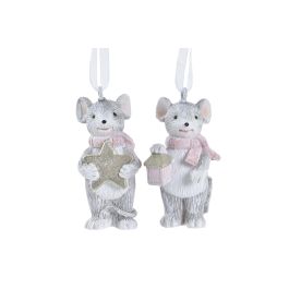 Decoracion Colgante Navidad Fantasia DKD Home Decor Rosa Gris 3 x 5.5 x 3 cm (12 Unidades)