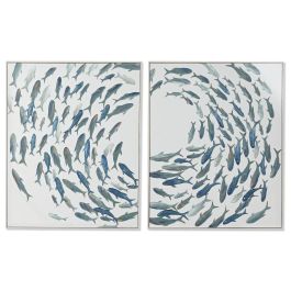 DKD Home Decor Cuadro Decorativo Atlántico Azul Crema con Peces, Lienzo y PS, 102.5x82.5 cm (Set de 2 unidades) Precio: 150.58999945. SKU: B16S26AN2N
