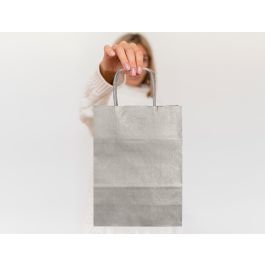 Bolsa Papel Q-Connect Kraft Plata XS Con Asa Retorcida 180x240X80 mm 25 unidades