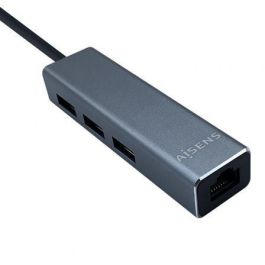Aisens Conversor USB 3.1 Gen1 USB-C a Ethernet Gigabit 10/100/1000 Mbps + Hub 3x USB 3.0 Gris 15 cm - Compatible con Windows, Mac, Linux