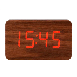 Q-connect Reloj de Sobremesa Digital con Acabado en Madera y Luz Roja 100x40x60mm