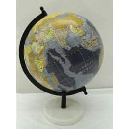DKD Home Decor Globo Terraqueo Colonial de Mármol, PVC y Metal - Azul Marino y Negro - Medidas 20x22x30cm - Pack 2 Unidades