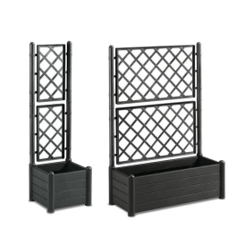 Stefanplast Caja de flores rectangular con enrejado - Acabado en madera - 100 x 43 x H 142 cm - 80 L - grafito