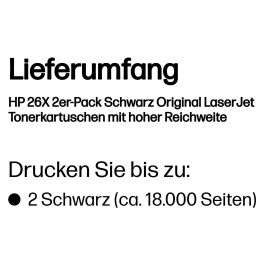 HP Toner Negro Laserjet Pro M402Dn M402N M402D M426Dw M426Fdn M426Fdw 26X Pack 2