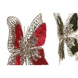 DKD Home Decor Adorno Navideño Mariposa Poliéster Purpurina Surtido Verde Burdeos Beige Blanco 4x21x18 cm (12 Unidades)