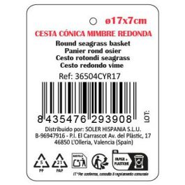 Inde Cesta Cónica de Mimbre Redonda, 17 cm de Diámetro x 7 cm de Alto (18 Unidades)