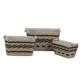 Cesta Colonial DKD Home Decor Natural Gris Oscuro 26 x 24 x 38 cm Set de 3