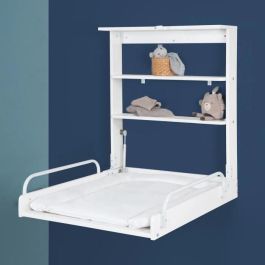 Roba ROB4005317295367 Cambiador Plegable de Pared con Colchón Impermeable y 2 Estantes Integrados, Madera Lacada Blanca