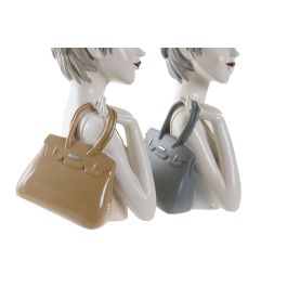 DKD Home Decor Figura Urban Chica con Bolso de Resina Blanco y Rosa 15x27.5x15 cm - Pack 2 Unidades