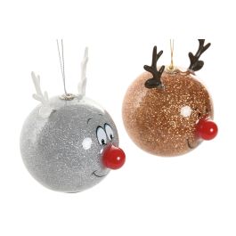 DKD Home Decor Decoración Colgante Navidad Moderna Reno LED Oro Plata Rojo Surtido 6 Unidades (9.5x10.5x8cm) con Baterías LR44