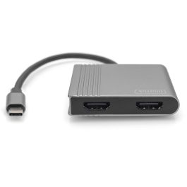 DIGITUS Adaptador USB-C a 2x HDMI 4K/30Hz, Carcasa de Aluminio Plateado, 18cm, HDCP 1.4, HDR10
