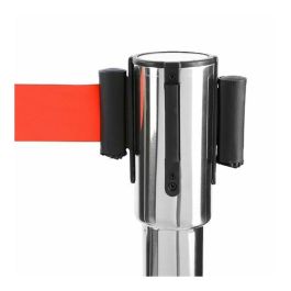 Normaluz Poste Separador Inox con Cinta Roja Extensible 2 m x 5 cm Acero Inoxidable Medidas 91 cm x Ø5,1 cm Base Ø32 cm