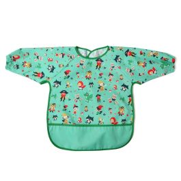 KioKids Babero Impermeable con Mangas Verde para Bebés +4 Meses, Bolsillo Recogemigas, Suave Poliéster TPU, Ideal Guardería y Manualidades