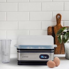 Livoo DOC290 Cocedor de huevos 400W para 6 huevos Acero inoxidable con función mantener caliente, incluye huevera, tapa y vaso medidor