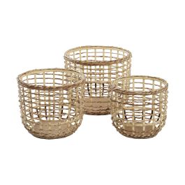 DKD Home Decor Cesta Urban 39x39x32 cm Set 3 Piezas Fibra de Maíz Marrón
