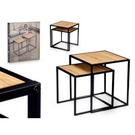 Set 2 Mesas Auxiliares Madera Giftdecor 34x39x4.5 cm, Bambú/Negro (4 Unidades) Set 2 Mesas Auxiliares Madera Giftdecor 34x39x4.5 cm, Bambú/Negro (4 Unidades)