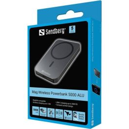 Sandberg Magnet Wireless Powerbank 5000 mAh ALU, Carga Inalámbrica Magnética MagSafe para iPhone y Smartphones, USB-C Carga Rápida 20V