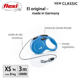 Flexi Correa Retráctil New Classic XS Cordón de 3 Metros Azul para Perros Pequeños, Fabricada en Plástico, Nylon y Metal