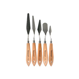 Liderpapel Espatula para Pintura, Juego de 5 Unidades Metálica Mango de Madera Tamaños Surtidos Certificado FSC