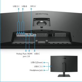 BenQ PD3205U Monitor 32 pulgadas 4K UHD (3840x2160) IPS, DisplayPort, HDMI, USB, Altavoces, Ajustable en Altura y Pivote