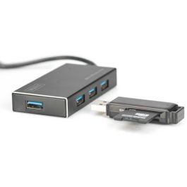 Digitus 4-Port 3.0->4xA3.0 Concentrador USB 3.0 de 4 Puertos, 5000 Mbit/s, con Adaptador de Corriente, Negro, Aluminio