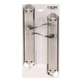 Edm Juego de manillas 202, placa de acero y maneta de aluminio, níquel satinado, placa 256x47 mm