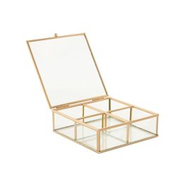 DKD Home Decor Joyero Glam Dorado de Cristal y Metal, Ideal para Joyas y Accesorios, Diseño Decorativo, 16x15x5 cm, Peso 1 kg